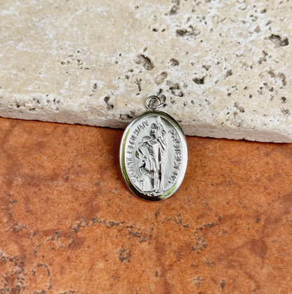Sterling Silver St Florian Oval Medal Pendant 28mm