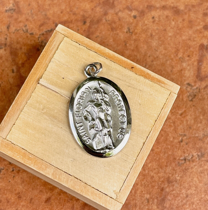Sterling Silver St Florian Oval Medal Pendant 28mm