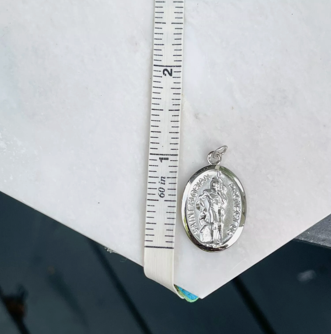 Sterling Silver St Florian Oval Medal Pendant 28mm