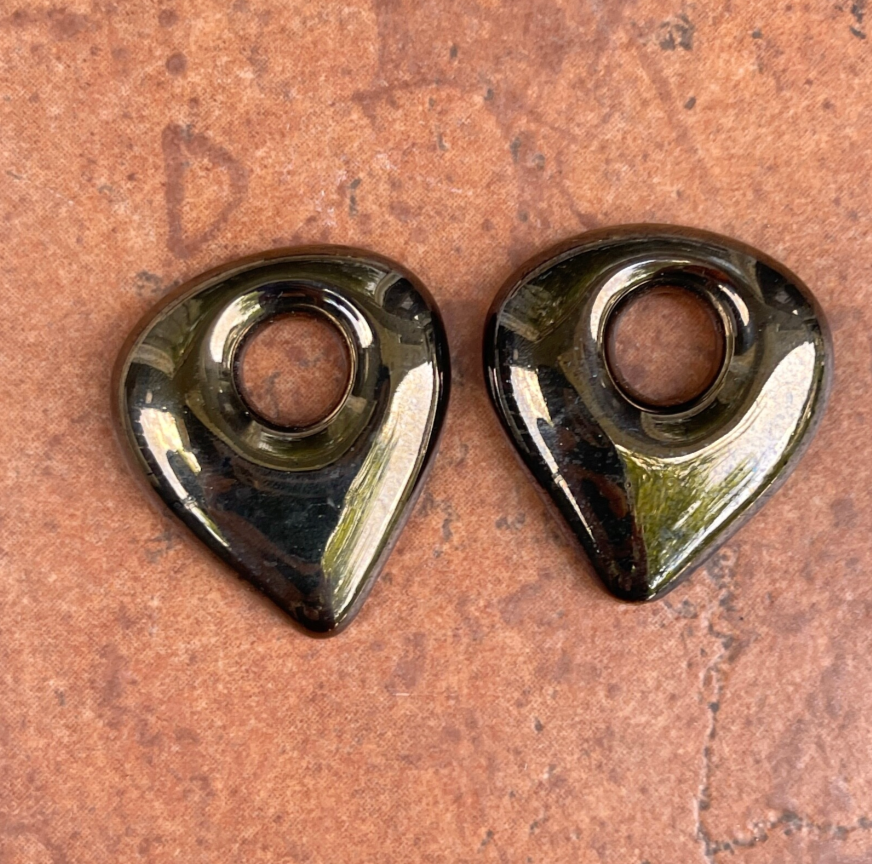 Estate Dark Brown Metallic Teardrop Disc Earring Charms