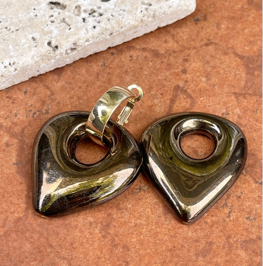 Estate Dark Brown Metallic Teardrop Disc Earring Charms