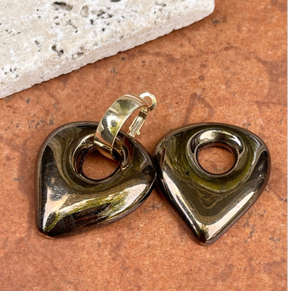 Estate Dark Brown Metallic Teardrop Disc Earring Charms