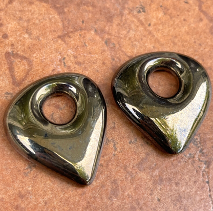 Estate Dark Brown Metallic Teardrop Disc Earring Charms