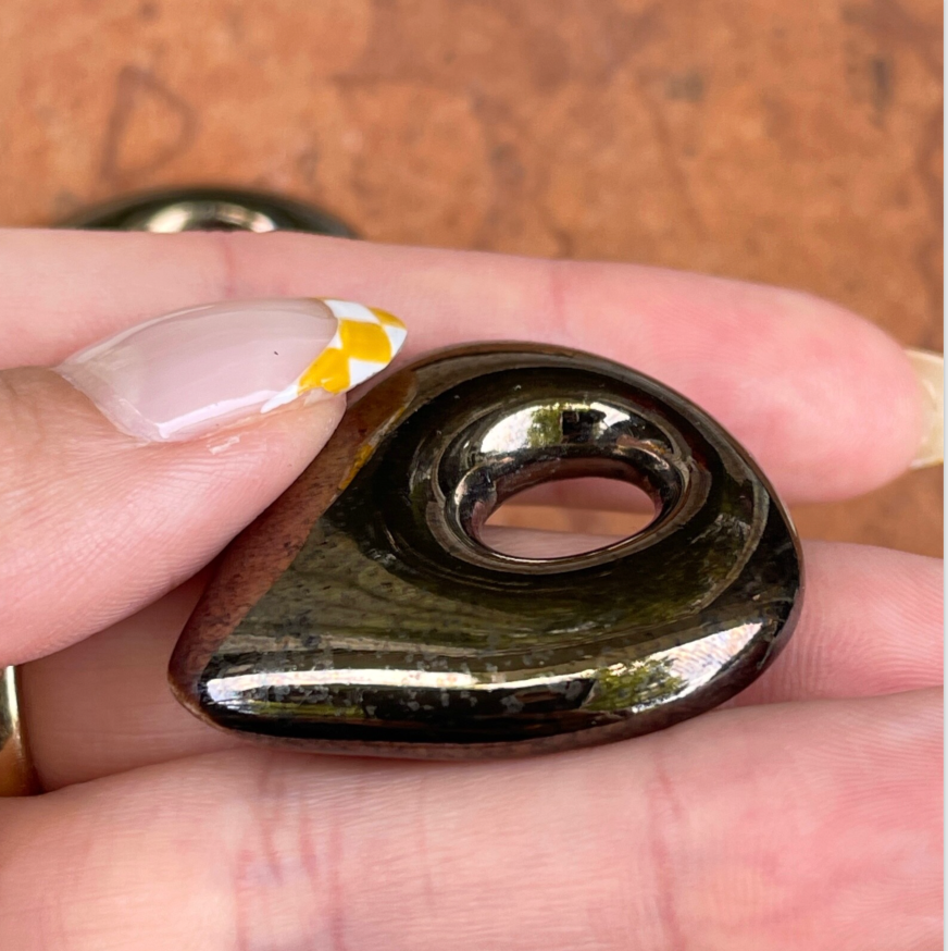 Estate Dark Brown Metallic Teardrop Disc Earring Charms