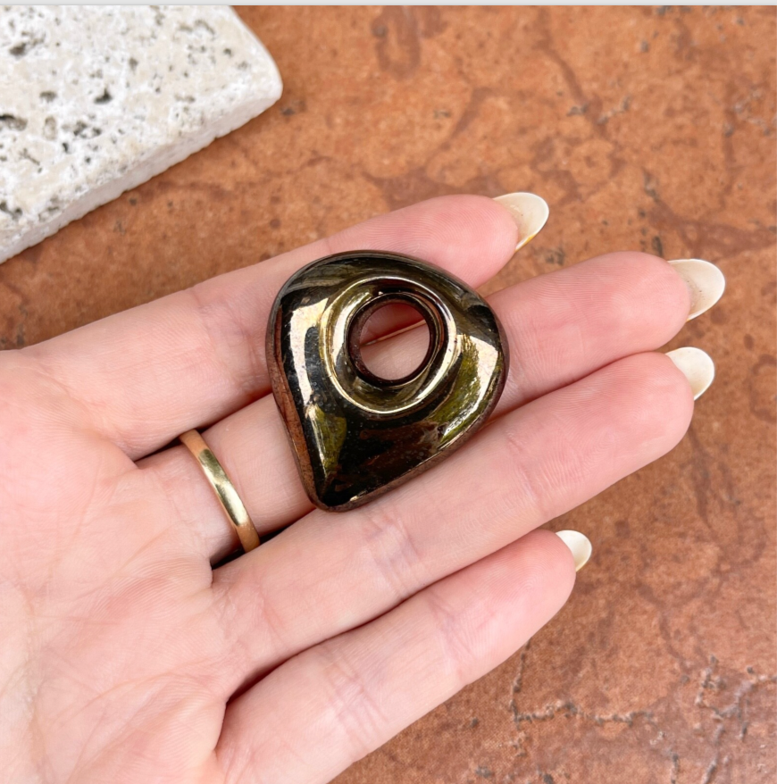 Estate Dark Brown Metallic Teardrop Disc Earring Charms