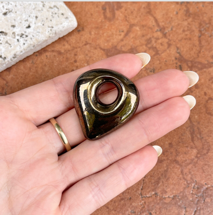 Estate Dark Brown Metallic Teardrop Disc Earring Charms