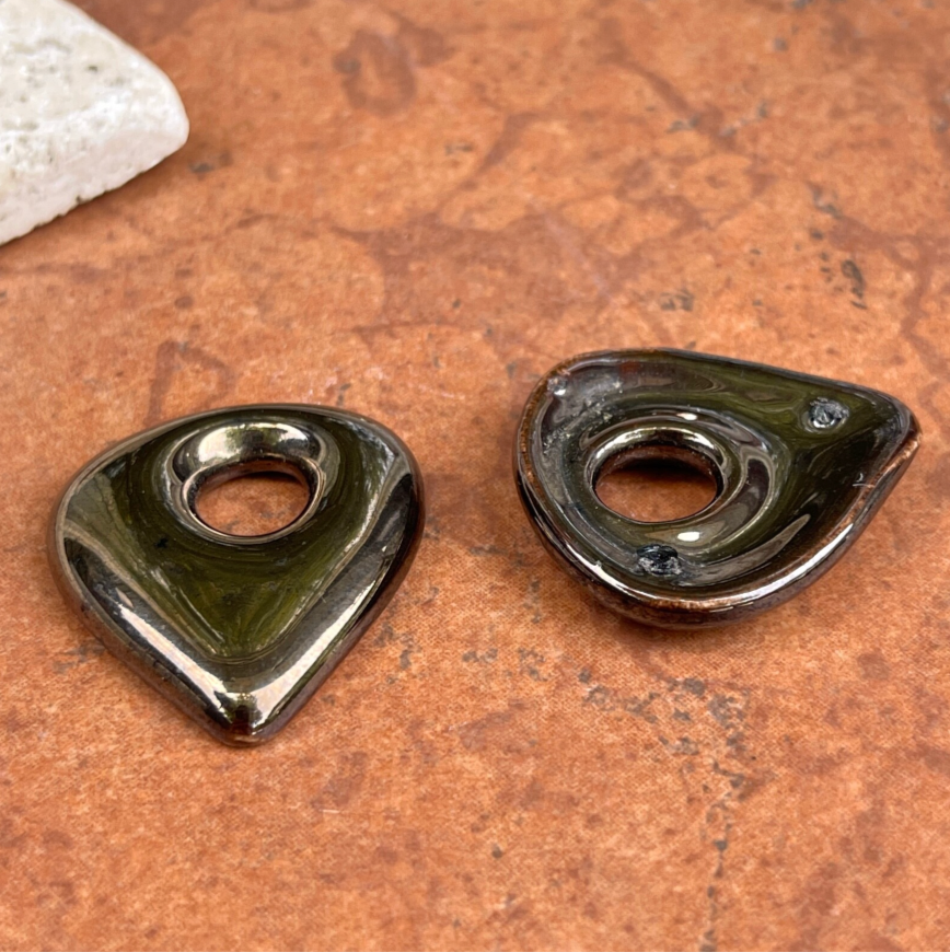 Estate Dark Brown Metallic Teardrop Disc Earring Charms