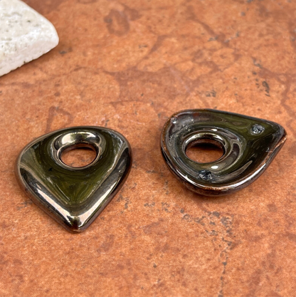 Estate Dark Brown Metallic Teardrop Disc Earring Charms