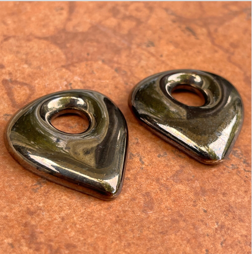 Estate Dark Brown Metallic Teardrop Disc Earring Charms