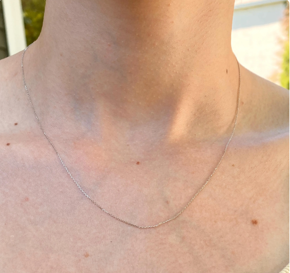 14KT White Gold Diamond-Cut Delicate Cable Chain Necklace Various Lengths Available