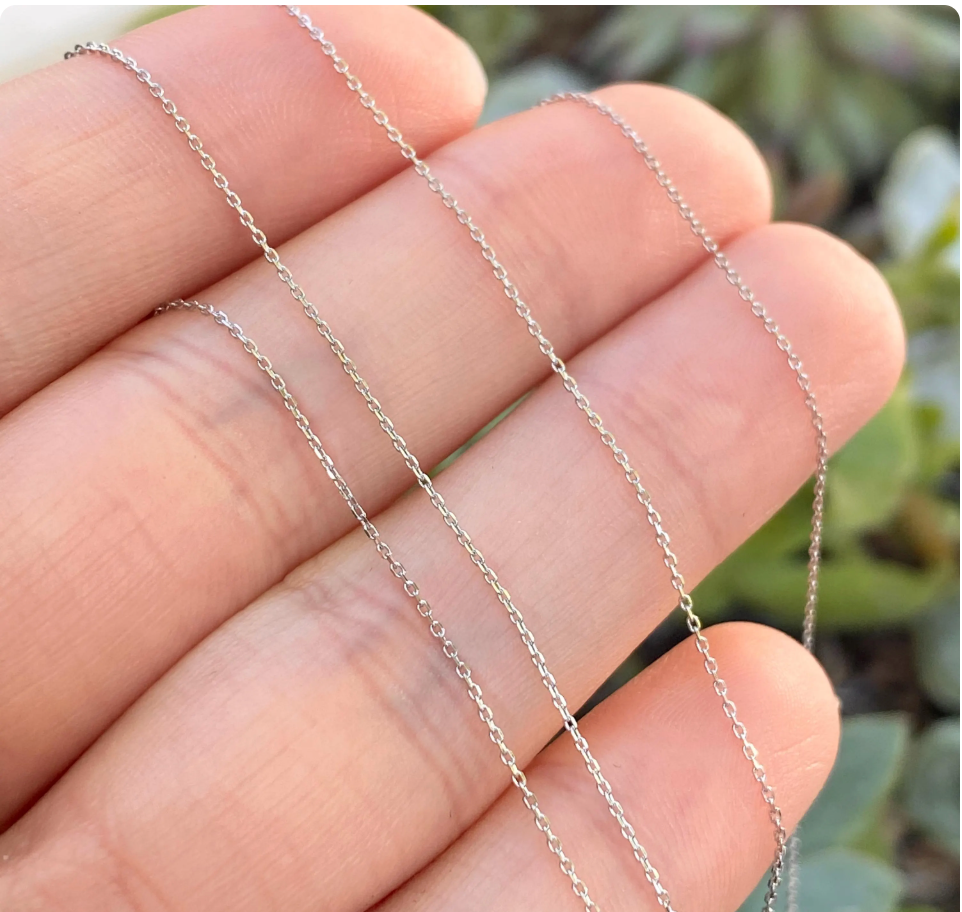 14KT White Gold Diamond-Cut Delicate Cable Chain Necklace Various Lengths Available