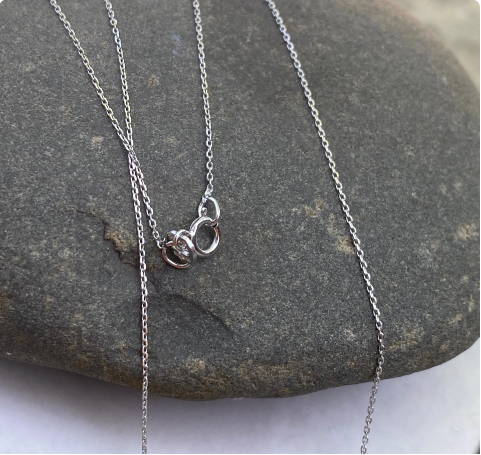 14KT White Gold Diamond-Cut Delicate Cable Chain Necklace Various Lengths Available