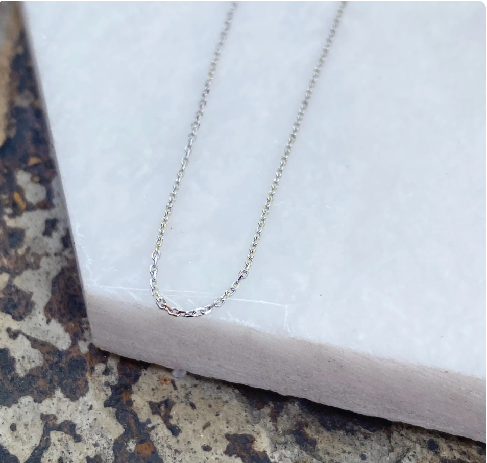 14KT White Gold Diamond-Cut Delicate Cable Chain Necklace Various Lengths Available