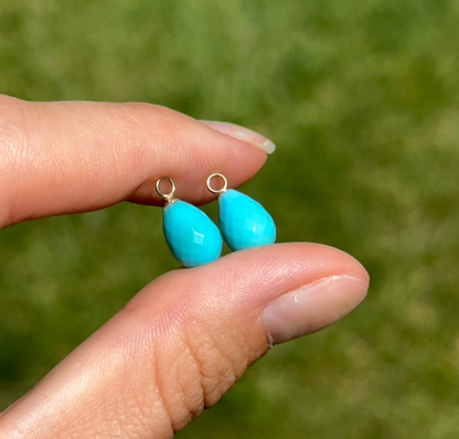 14KT Yellow Gold Faceted Teardrop Turquoise Briolette Earring Charms - LSJ