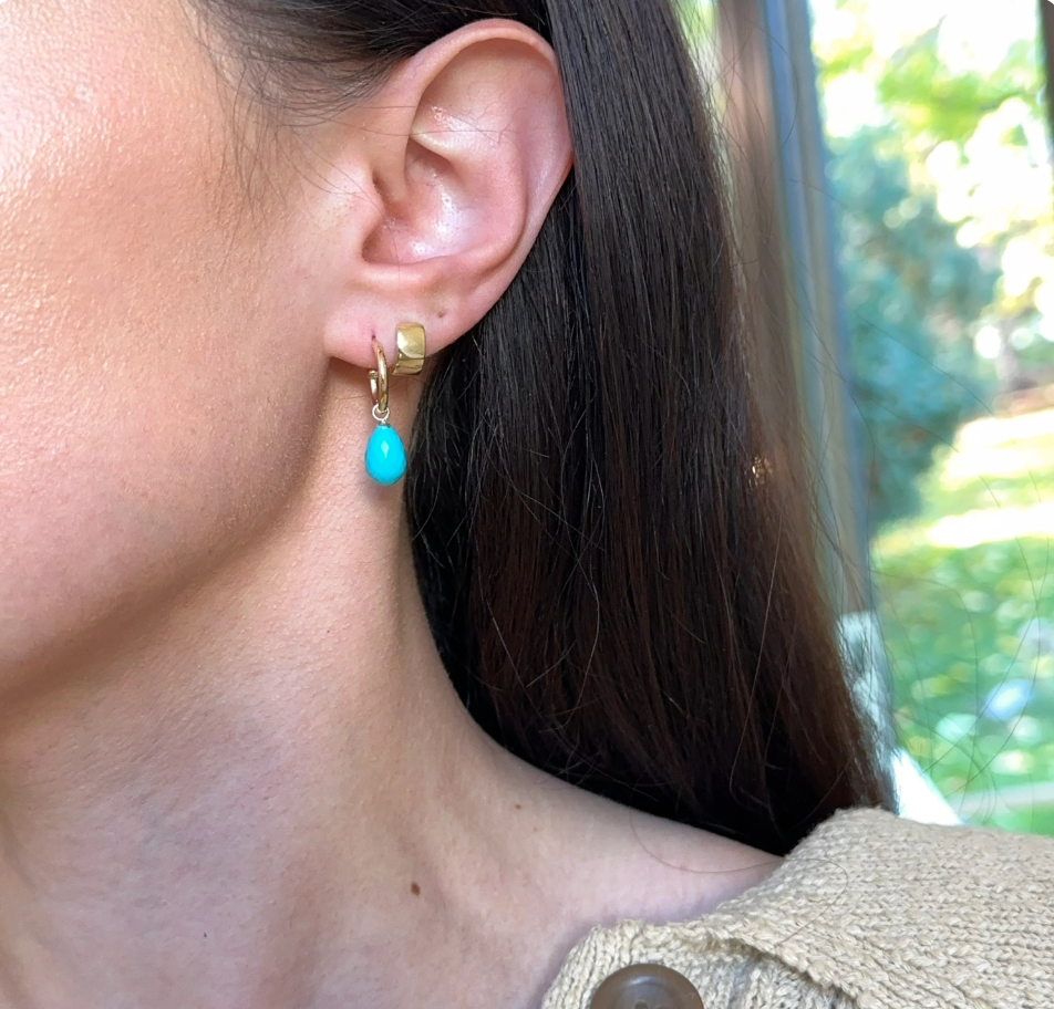 14KT Yellow Gold Faceted Teardrop Turquoise Briolette Earring Charms - LSJ