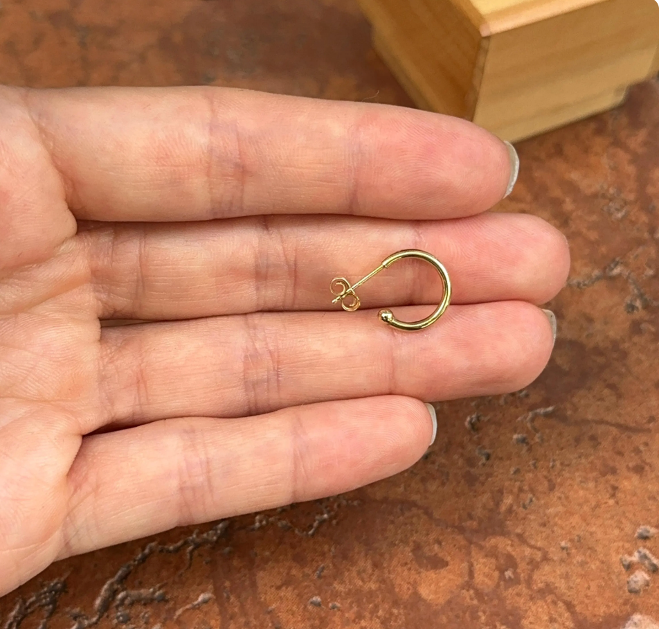 14KT Yellow Gold C-Shape Hoop Earrings 12mm