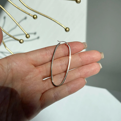 14KT Rose Gold Thin 2mm Rectangle Rounded Hoop Earrings 51mm