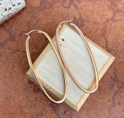 14KT Rose Gold Thin 2mm Rectangle Rounded Hoop Earrings 51mm