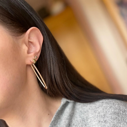 14KT Rose Gold Thin 2mm Rectangle Rounded Hoop Earrings 51mm