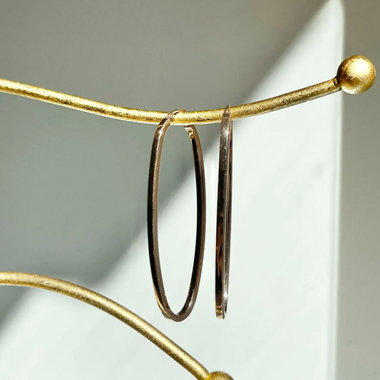 14KT Rose Gold Thin 2mm Rectangle Rounded Hoop Earrings 51mm