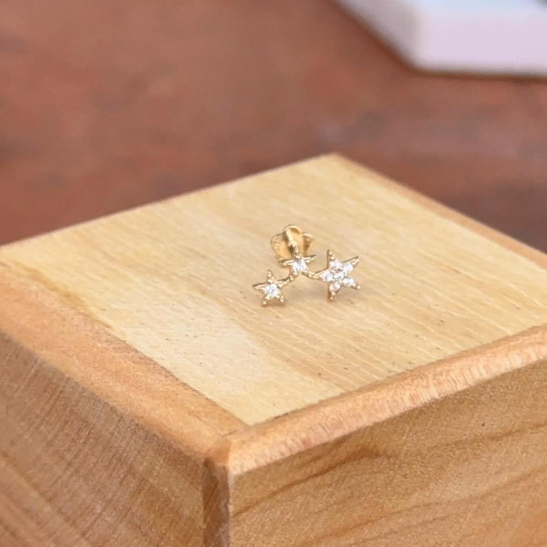 14KT Yellow Gold Cubic Zirconia 3 Star Flat Back Stud Earring