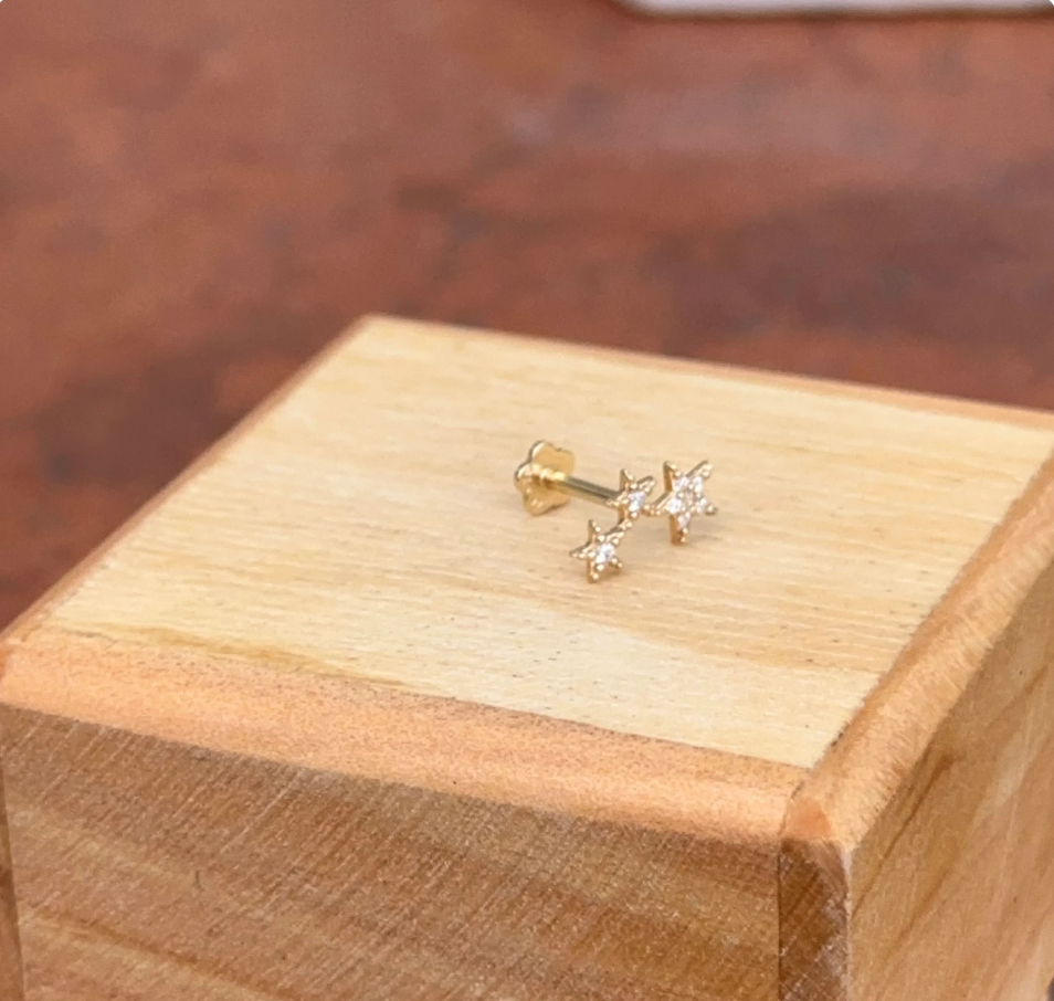 14KT Yellow Gold Cubic Zirconia 3 Star Flat Back Stud Earring