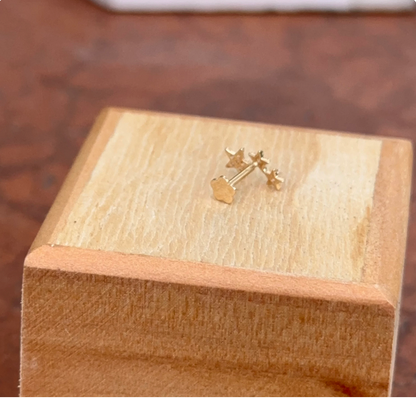 14KT Yellow Gold Cubic Zirconia 3 Star Flat Back Stud Earring