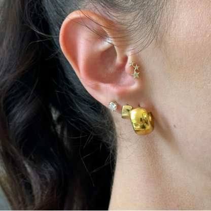 14KT Yellow Gold Cubic Zirconia 3 Star Flat Back Stud Earring