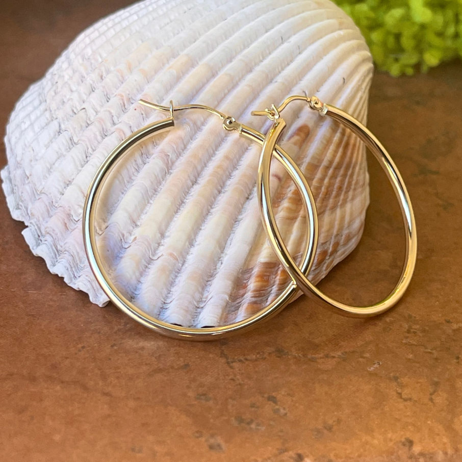 10KT Yellow Gold 2mm Tube Hoop Earrings 36mm