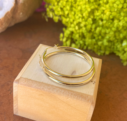 10KT Yellow Gold 2mm Tube Hoop Earrings 36mm