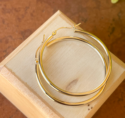 10KT Yellow Gold 2mm Tube Hoop Earrings 36mm