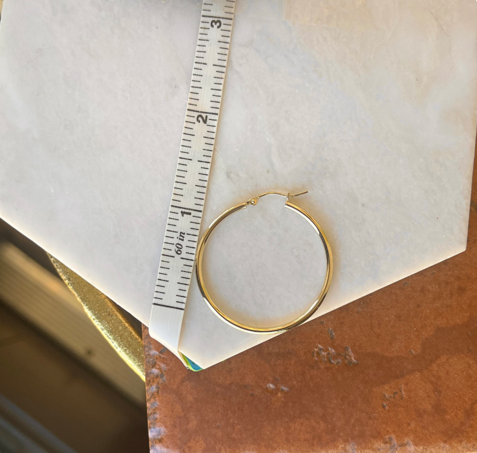 10KT Yellow Gold 2mm Tube Hoop Earrings 36mm