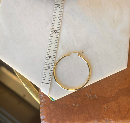 10KT Yellow Gold 2mm Tube Hoop Earrings 36mm