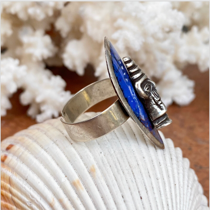 Estate Sterling Silver Enamel Peru Ring Ring Folk Unsigned 9 Adjustable Inca