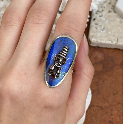 Estate Sterling Silver Enamel Peru Ring Ring Folk Unsigned 9 Adjustable Inca