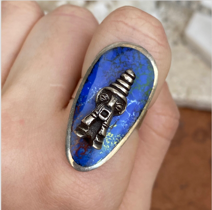 Estate Sterling Silver Enamel Peru Ring Ring Folk Unsigned 9 Adjustable Inca