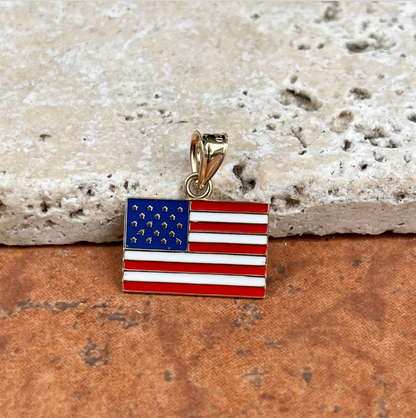14KT Yellow Gold & Enamel American Flag Pendant Charm