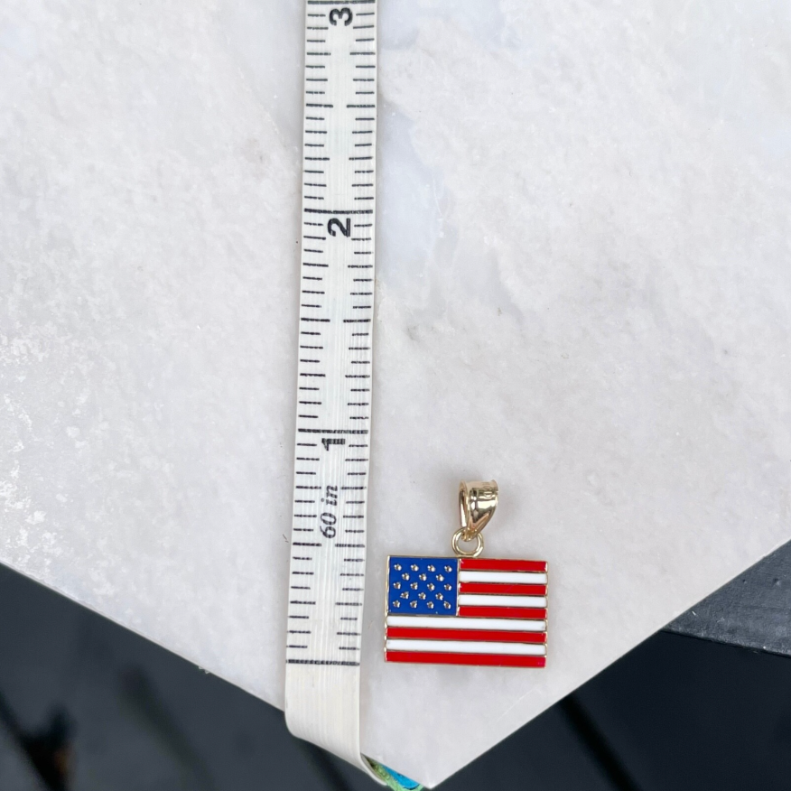 14KT Yellow Gold & Enamel American Flag Pendant Charm