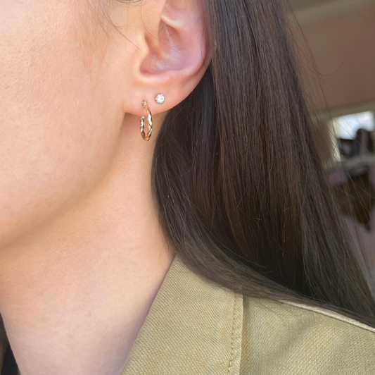 14KT Yellow Gold Twist 2mm Mini Hoop Earrings 12mm