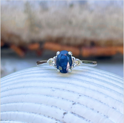 Estate Platinum Oval Blue Sapphire + Diamond Ring