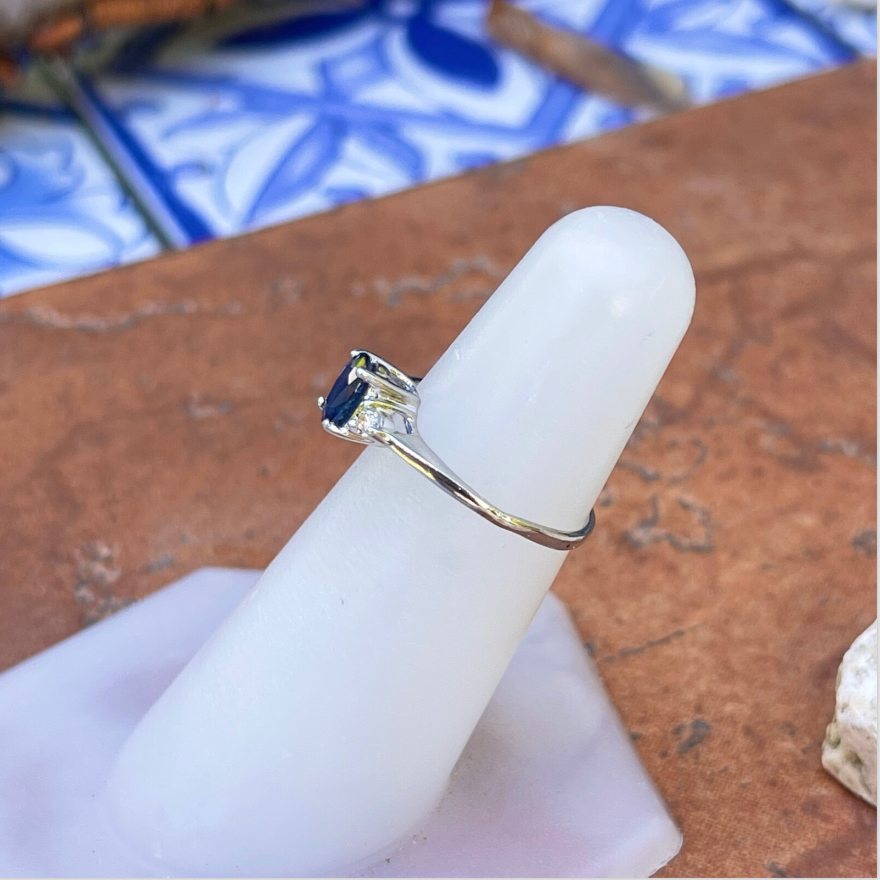 Estate Platinum Oval Blue Sapphire + Diamond Ring