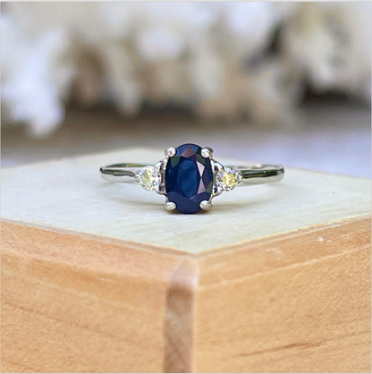 Estate Platinum Oval Blue Sapphire + Diamond Ring