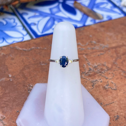 Estate Platinum Oval Blue Sapphire + Diamond Ring