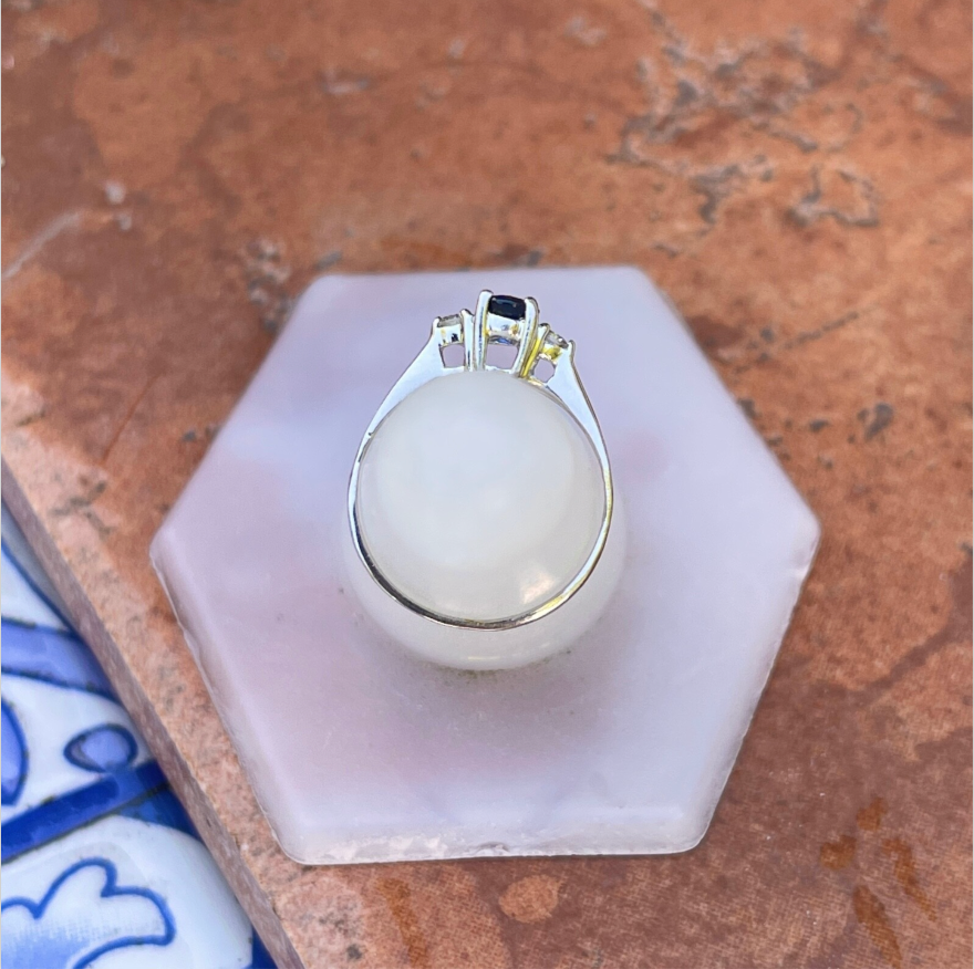 Estate Platinum Oval Blue Sapphire + Diamond Ring