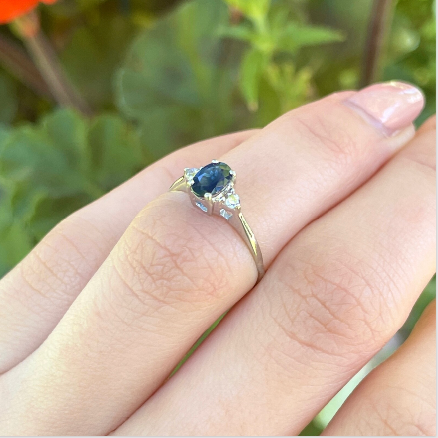 Estate Platinum Oval Blue Sapphire + Diamond Ring