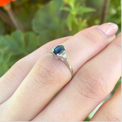 Estate Platinum Oval Blue Sapphire + Diamond Ring
