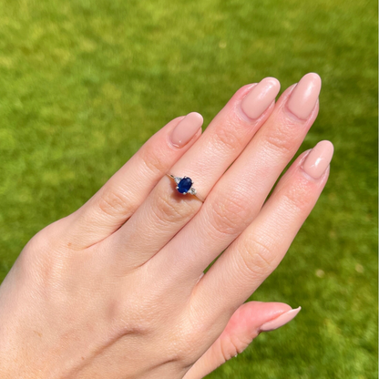Estate Platinum Oval Blue Sapphire + Diamond Ring