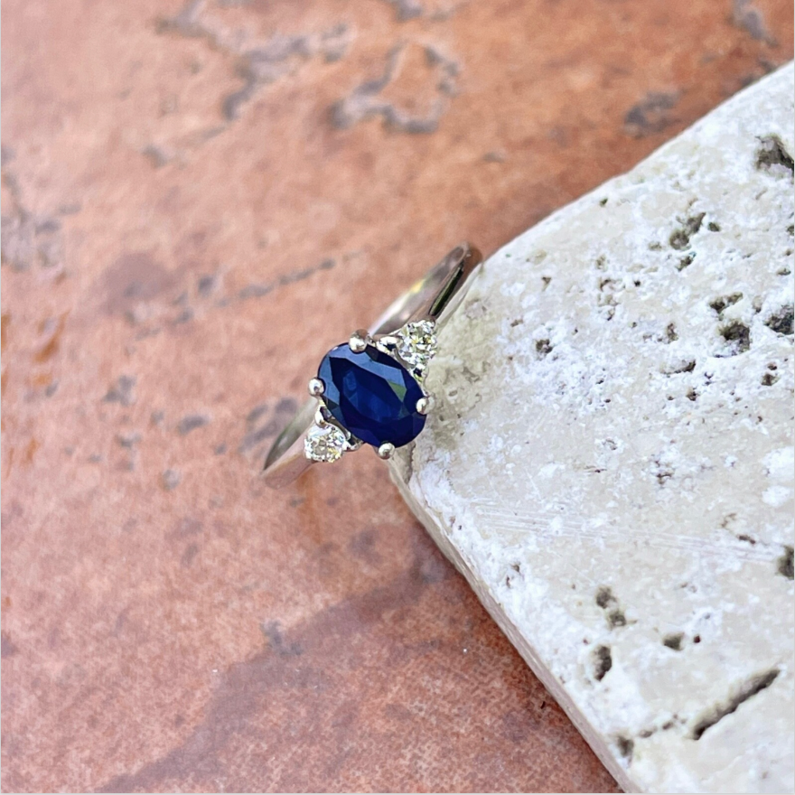 Estate Platinum Oval Blue Sapphire + Diamond Ring