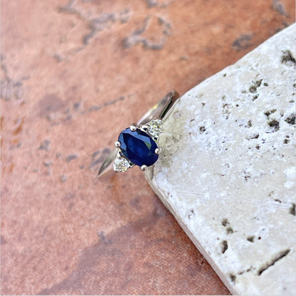 Estate Platinum Oval Blue Sapphire + Diamond Ring