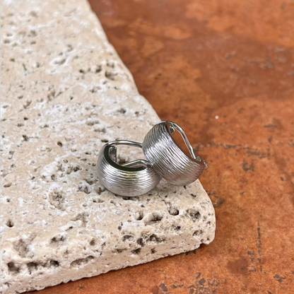 Sterling Silver Brushed Satin Small Huggie Hoop Clip-On Earrings